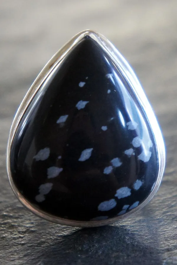Gümüş Kar Tanesi Obsidyen Yüzük